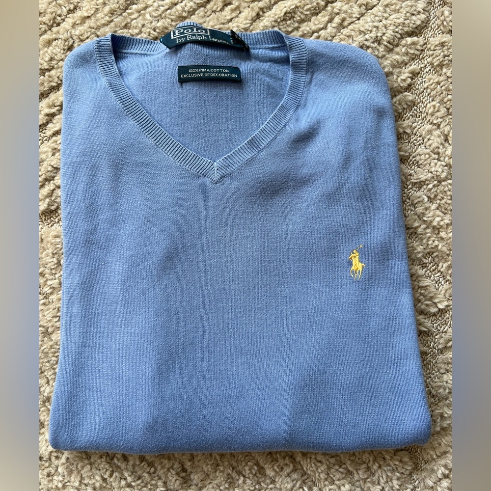Ralph Lauren Men's Light Blue V-Neck Sweater